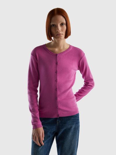 Benetton Crew Neck Pure Katoenen Cardigan Dames Roze | BE872373