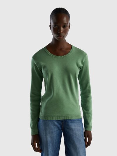 Benetton Crew Neck Pure Katoenen Truien Dames Groen | BE037636