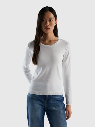 Benetton Crew Neck Pure Katoenen Truien Dames Wit | BE078875