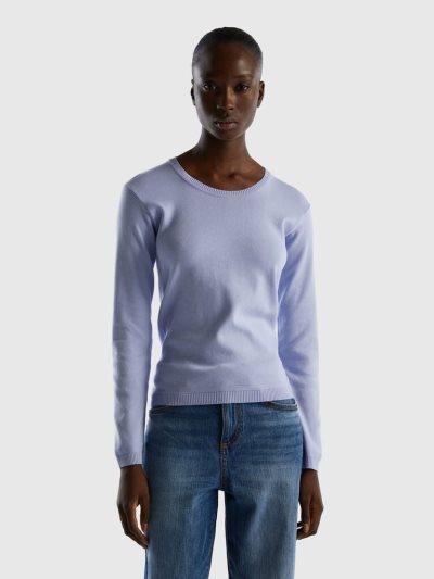 Benetton Crew Neck Pure Katoenen Truien Dames Lavendel | BE653270