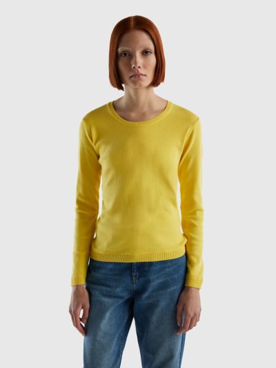 Benetton Crew Neck Pure Katoenen Truien Dames Geel | BE793005