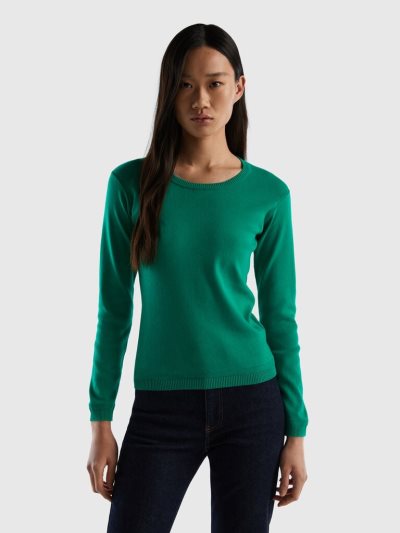 Benetton Crew Neck Pure Katoenen Truien Dames Groen | BE954782