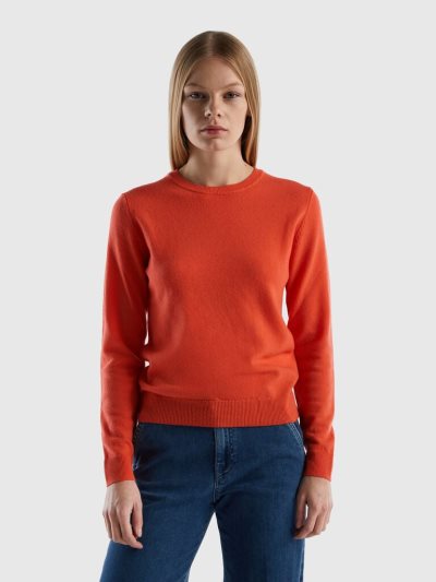 Benetton Crew Neck Pure Merino Wol Truien Dames Koraal | BE018403