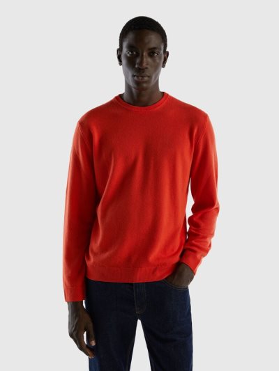 Benetton Crew Neck Pure Merino Wol Truien Heren Rood | BE029166