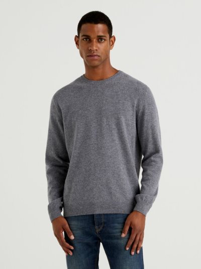 Benetton Crew Neck Pure Merino Wol Truien Heren Donkergrijs | BE617524