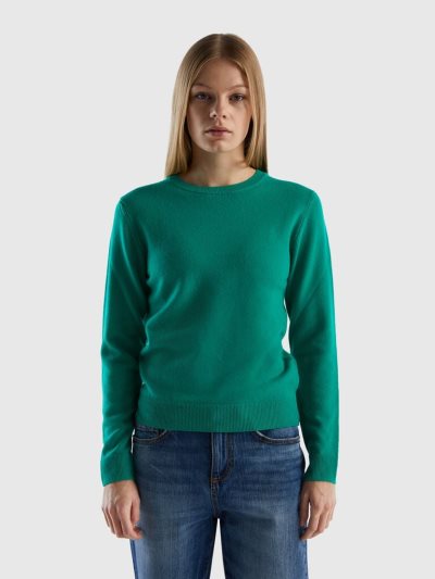 Benetton Crew Neck Pure Merino Wol Truien Dames Groen | BE966525