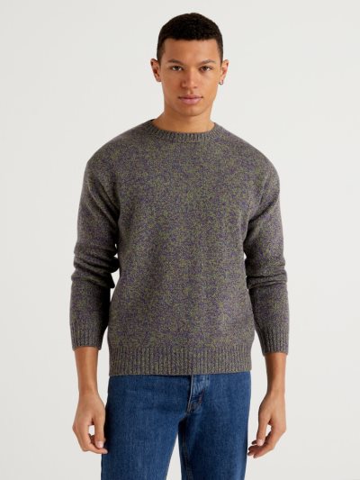 Benetton Crew Neck Pure Shetland Wol Truien Heren Donkergrijs | BE633235