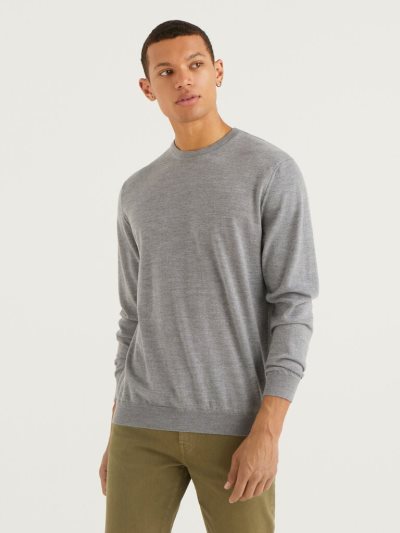 Benetton Crew Neck Pure Virgin Wol Truien Heren Grijs | BE224290