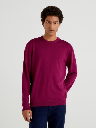 Benetton Crew Neck Pure Virgin Wol Truien Heren Plum | BE351710