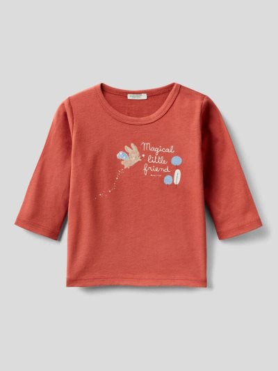 Benetton Crew Neck Warm Organic Katoenen T-shirts Kinderen Burnt | BE500959