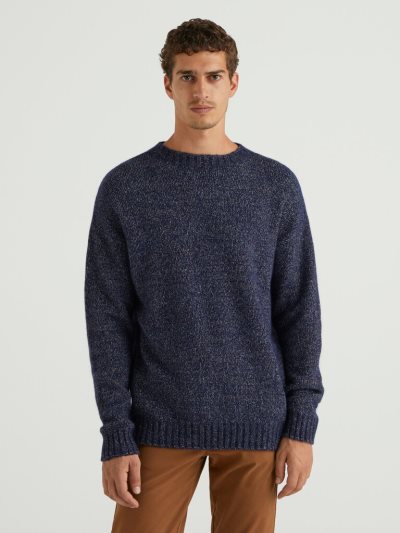 Benetton Crew Neck Wol Blend Truien Heren Donkerblauw | BE711144