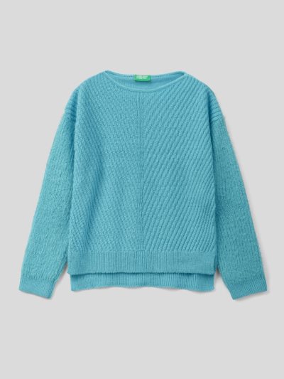 Benetton Crew Neck Wol Blend Truien Kinderen Lichtblauw | BE133054