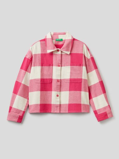 Benetton Cropped Check Overhemd Kinderen Roze | BE084317