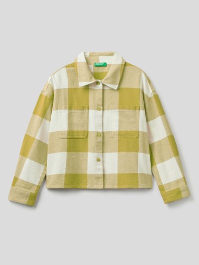 Benetton Cropped Check Overhemd Kinderen Geel | BE600494