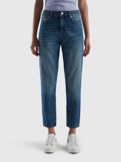 Benetton Cropped High-waisted Jeans Dames Blauw | BE428224