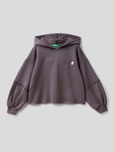 Benetton Cropped Jeweled Details Hoodie Kinderen Donkergrijs | BE268821