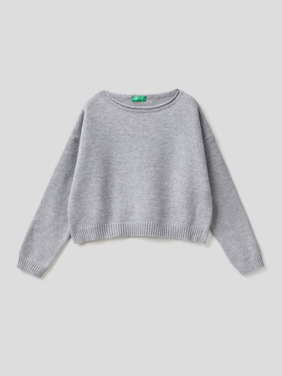 Benetton Cropped Katoenen Blend Truien Kinderen Grijs | BE619033