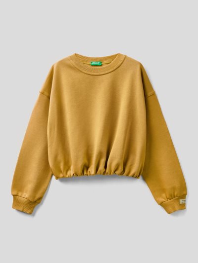 Benetton Cropped Organic Katoenen Sweatshirt Kinderen Mosterdgeel | BE675663