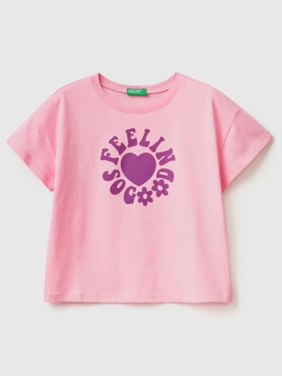 Benetton Cropped Pure Katoenen Short Sleeve T-shirts Kinderen Roze | BE269532