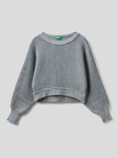 Benetton Cropped Round Neck Truien Kinderen Grijs | BE162389