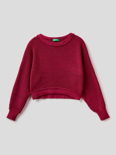 Benetton Cropped Round Neck Truien Kinderen Bordeaux | BE912203