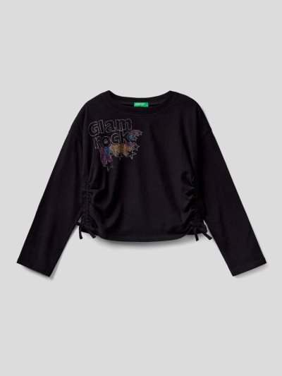 Benetton Cropped Studs Long Sleeve T-shirts Kinderen Zwart | BE952689