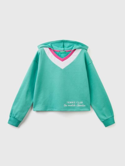 Benetton Cropped V-neck Hoodie Kinderen Groen | BE732149