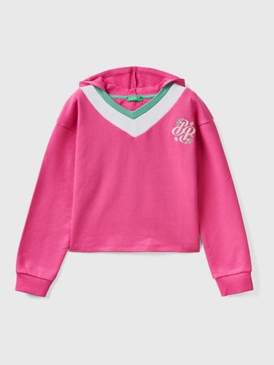 Benetton Cropped V-neck Hoodie Kinderen Fuchsie | BE837708