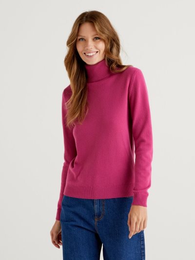 Benetton Cyclamen Pure Merino Wol Turtleneck High Neck Sweaters Dames Cyclamen | BE504881