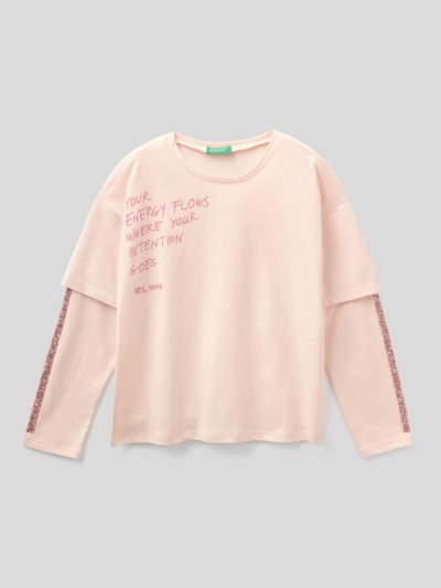 Benetton Double Sleeve T-shirts Kinderen Wit | BE344486