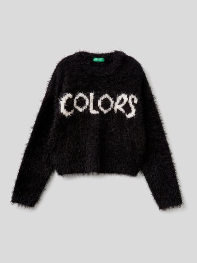 Benetton Faux Fur Inlay Truien Kinderen Zwart | BE213123