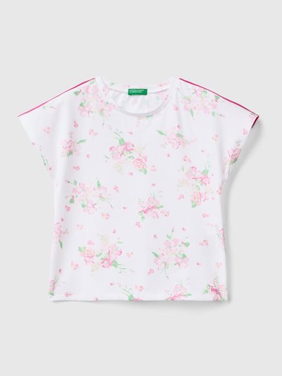 Benetton Floral Print Short Sleeve T-shirts Kinderen Wit | BE143591