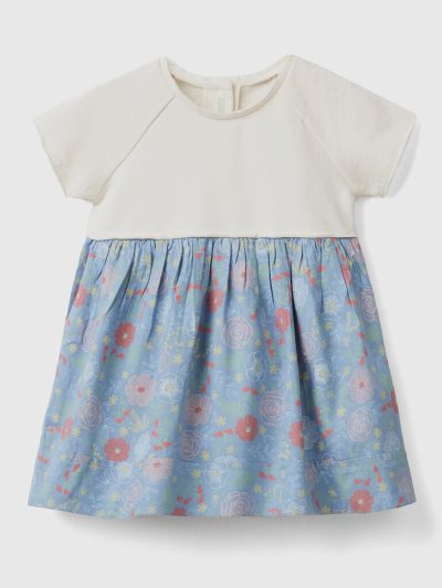 Benetton Flowers Sustainable Viscose Jurken Kinderen Blauw | BE235900