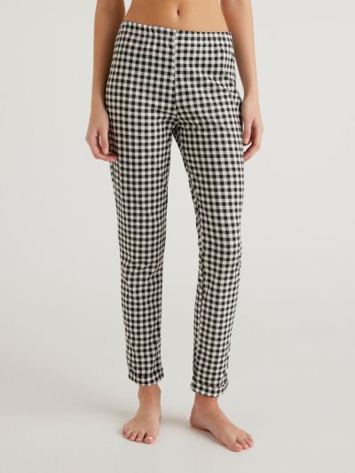 Benetton Flowy Check Broek Dames Zwart | BE693876