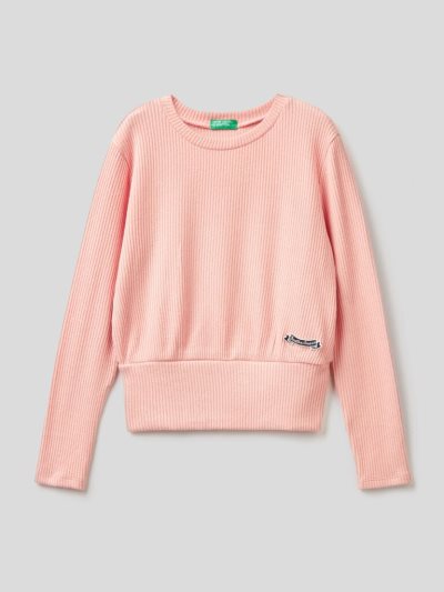 Benetton Flowy Patch Long Sleeve T-shirts Kinderen Roze | BE276424