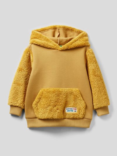 Benetton Fur Gevoerde Hoodie Kinderen Mosterdgeel | BE555836