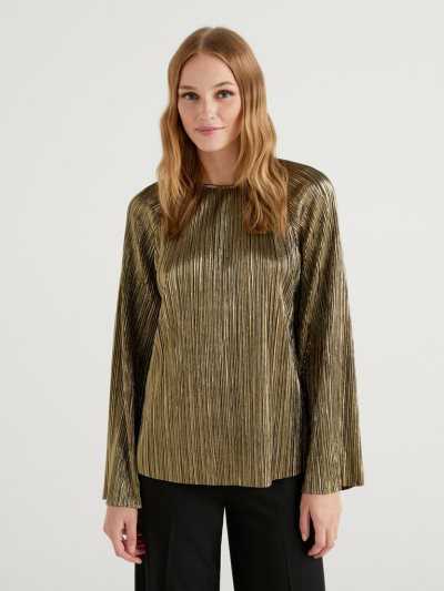 Benetton Geplooid Foil Blouse Dames Goud | BE051581