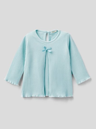 Benetton Geribbeld Bow T-shirts Kinderen Aqua | BE653942