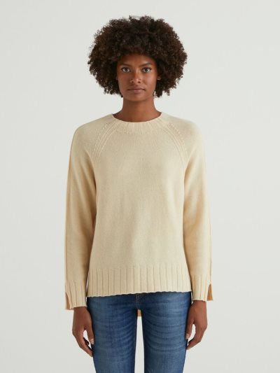 Benetton Geribbeld Knit Crew Neck Sweaters Dames Vanilla | BE039428