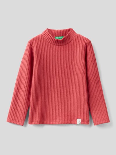 Benetton Geribbeld Recycled Fabric Long Sleeve T-shirts Kinderen Rood | BE592308