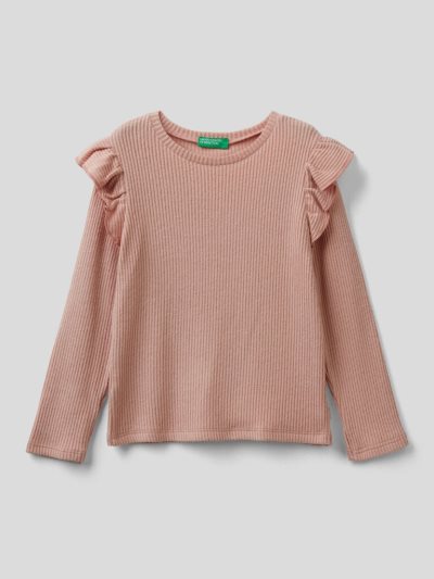 Benetton Geribbeld Rouches Long Sleeve T-shirts Kinderen Roze | BE149451