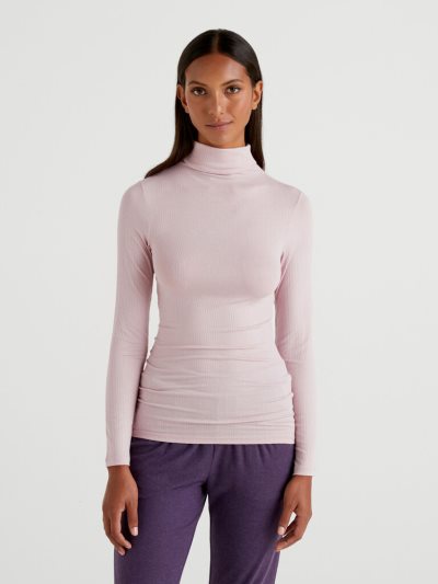 Benetton Geribbeld Turtleneck T-shirts Dames Roze | BE279687