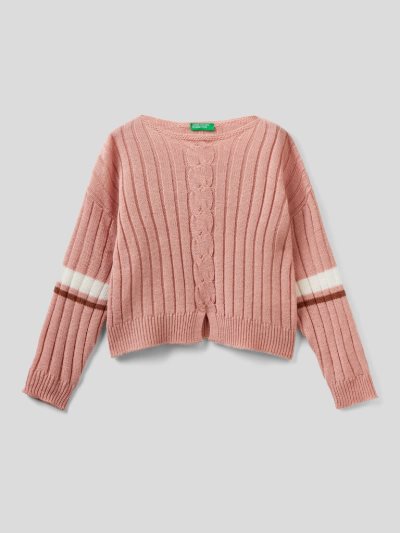 Benetton Geribbeld Wol Blend Truien Kinderen Roze | BE008389