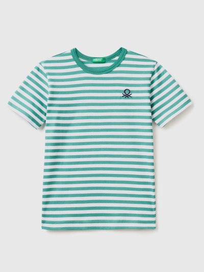 Benetton Gestreept 100% Katoenen Short Sleeve T-shirts Kinderen Groen | BE504303