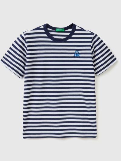 Benetton Gestreept 100% Katoenen Short Sleeve T-shirts Kinderen Blauw | BE855871