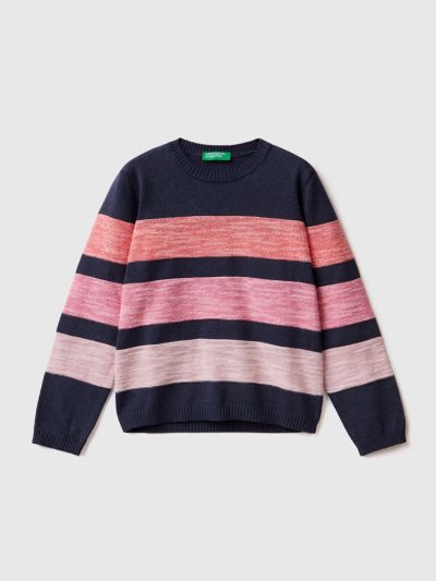 Benetton Gestreept Katoenen Blend Truien Kinderen Blauw | BE121339