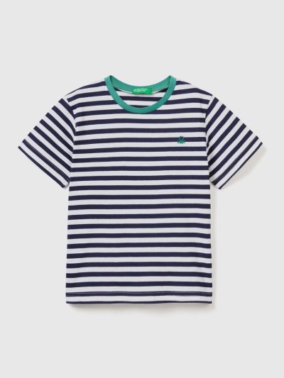 Benetton Gestreept Katoenen Short Sleeve T-shirts Kinderen Donkerblauw | BE157669