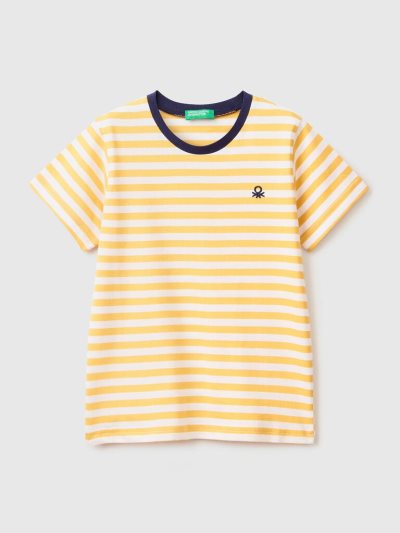 Benetton Gestreept Katoenen Short Sleeve T-shirts Kinderen Geel | BE386477