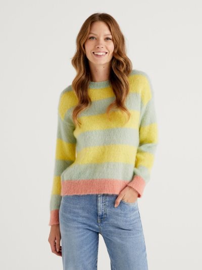 Benetton Gestreept Mohair Blend Crew Neck Sweaters Dames Geel | BE283204