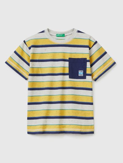 Benetton Gestreept Pocket Short Sleeve T-shirts Kinderen Geel | BE674083